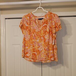 3/$18 - Rachel Roy Orange/Yellow Short Sleeve Top Size L
